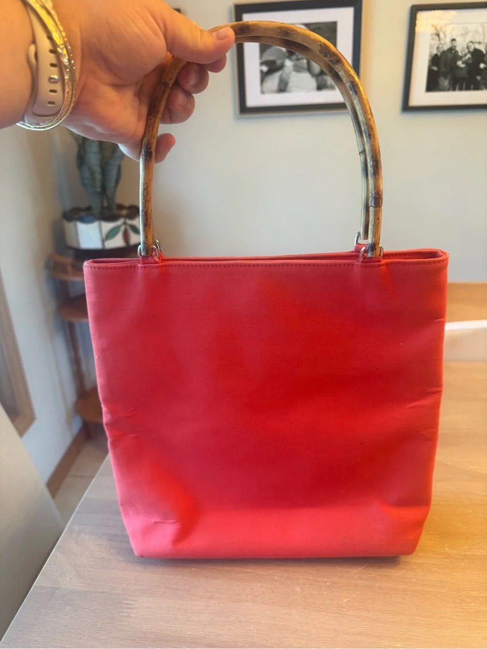 Vintage Kate Spade orange bamboo handles hand bag